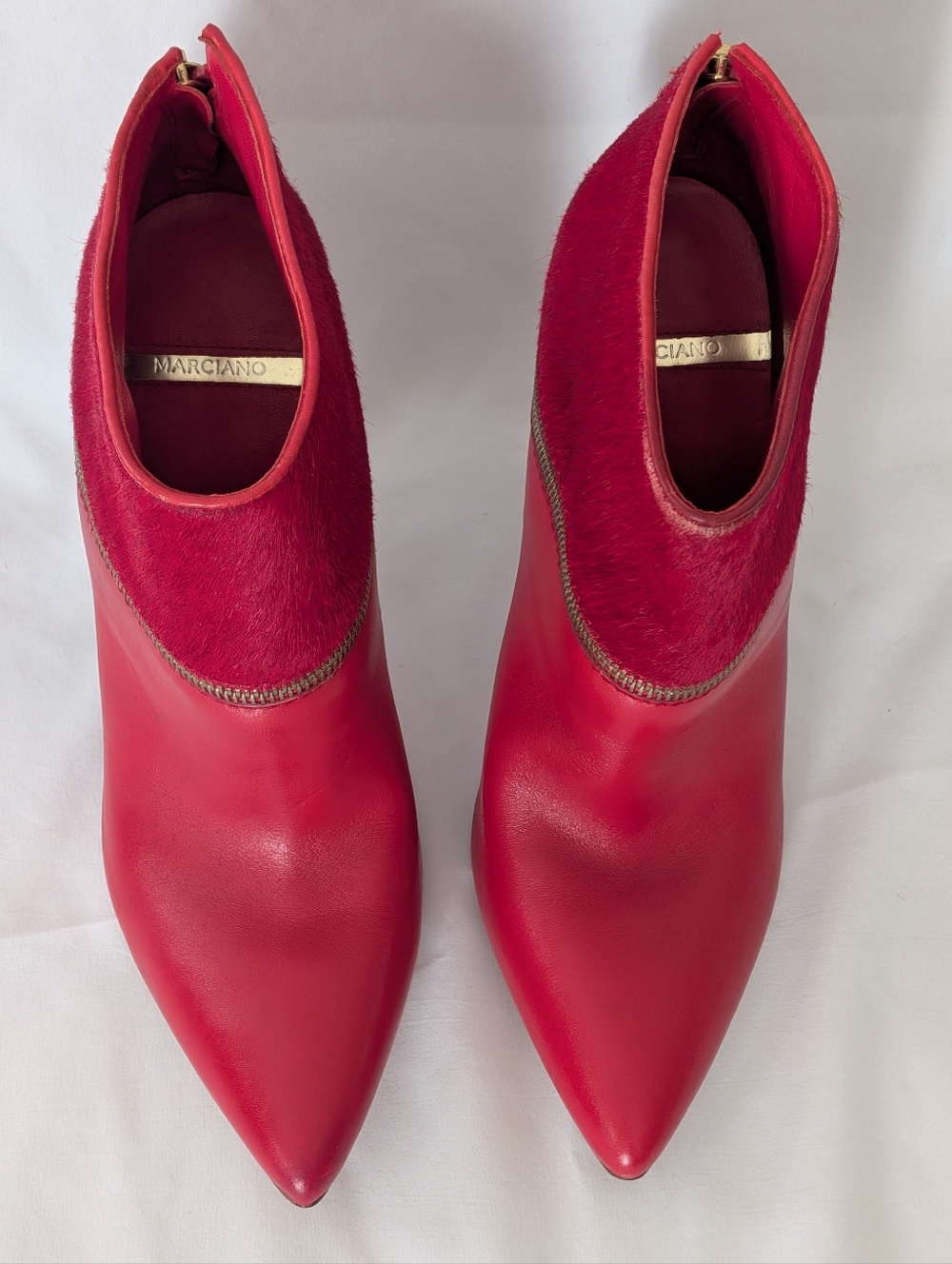 MARCIANO Red Calf Fur & Leather Stiletto Booties Urban Cowgirl Women's Size 9 - Picture 5 of 12